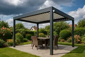 Capteur météo pluie et vent fixé sur une pergola bioclimatique aluminium en Alsace