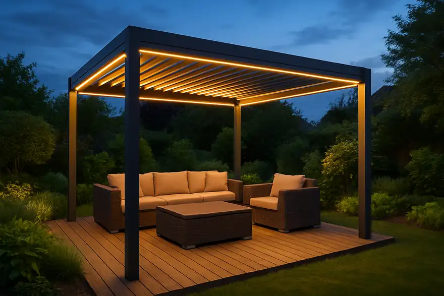 Pergola bioclimatique avec éclairage LED intégré en Alsace