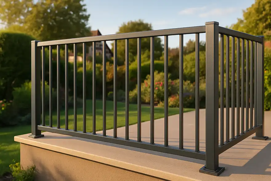 Garde-corps aluminium anthracite à la hauteur réglementaire sur une terrasse alsacienne